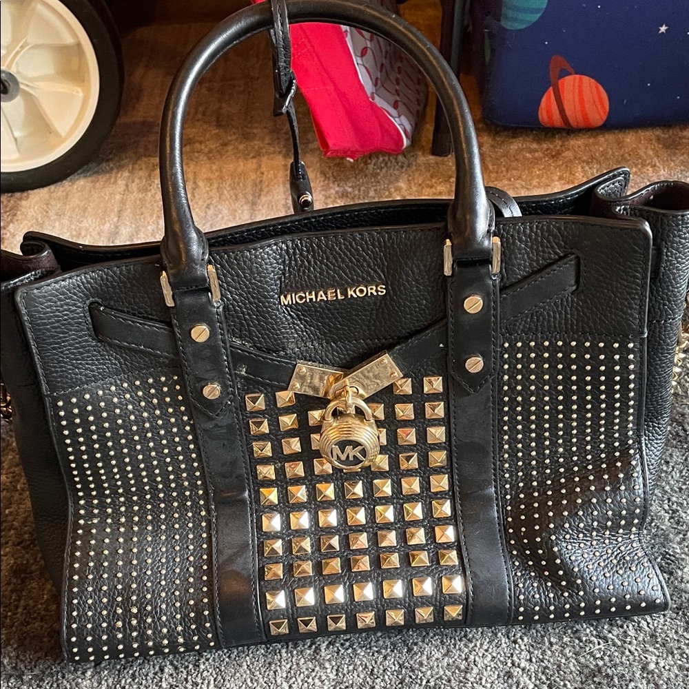 Michael Kors Black and Gold Studded Satchel